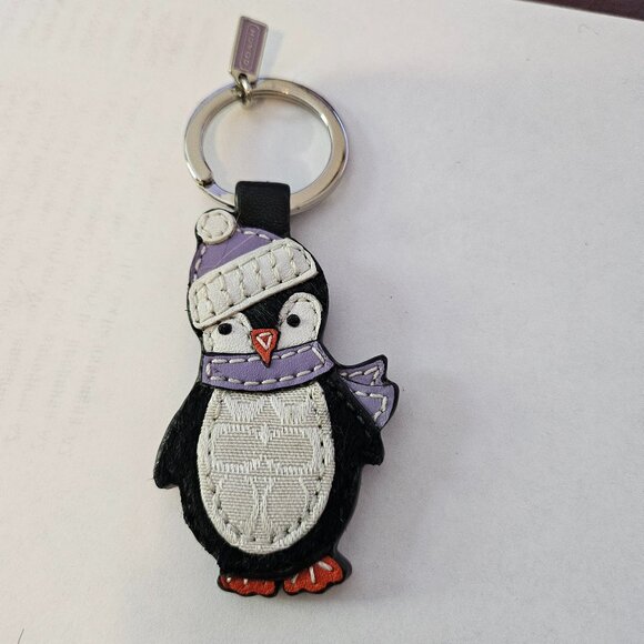 Coach Penguin Leather Keyring Charm Keychain - Picture 1 of 3